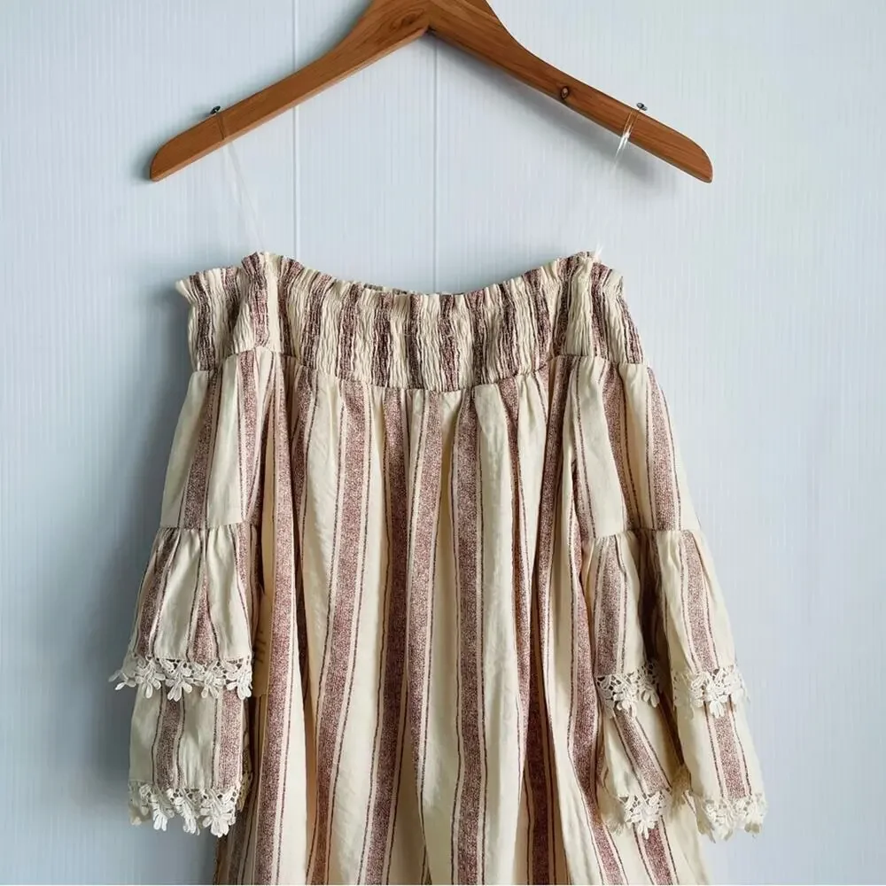 🆕 Altar’d State off the shoulder boho long sleeve dress striped size small NWT - Picture 11 of 11